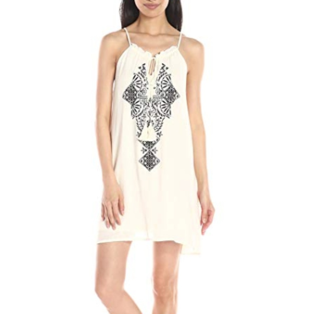 Blu Pepper Embroidered Swing Boho Dress Ivory/Navy